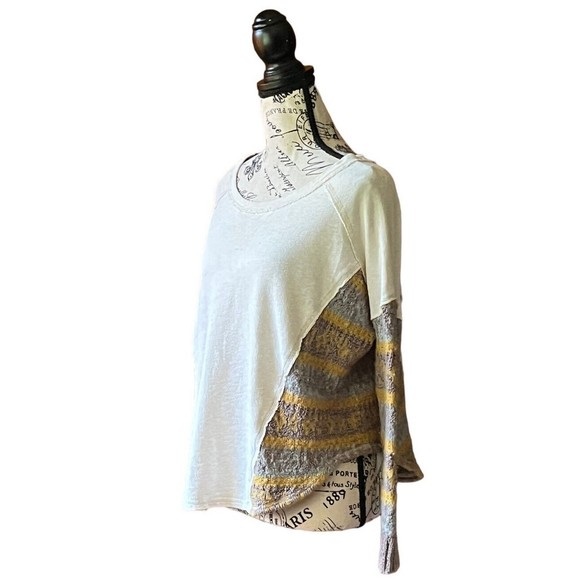 Free People Women's White Green Brown Mixed Media Lightweight Boho Jumper XS - Picture 3 of 11